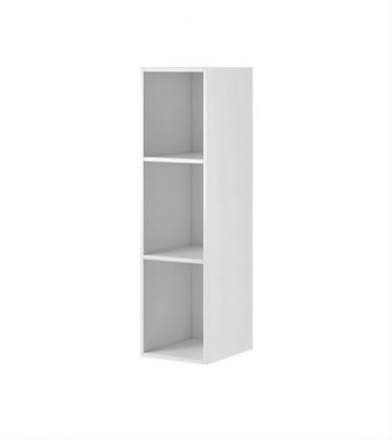 Elegant White Helio 87 Hanging Bookcase, Space-Saving Wall Storage with 3 Compartments, H1100mm W300mm D350mm