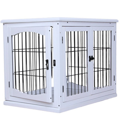 Elegant White Indoor Dog Kennel Heavy Duty Dog Crate Furniture Spacious Wooden Dog Crate for Small