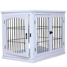 Elegant White Indoor Dog Kennel - Heavy Duty Dog Crate Furniture -Spacious Wooden Dog Crate for Small and Medium Sized Pets