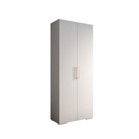 Elegant White Inova 3 Hinged Door Wardrobe W1000mm H2370mm D470mm - Versatile Storage with Vertical Gold Handles