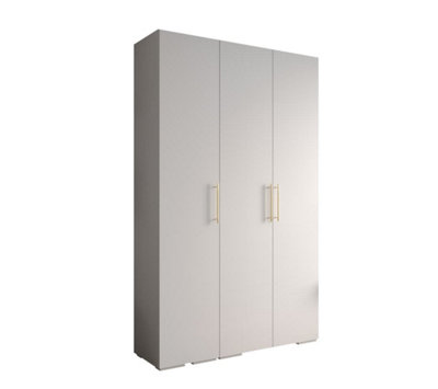 Elegant White Inova 3 Hinged Door Wardrobe W1500mm H2370mm D470mm - Versatile Storage Solution with Gold Vertical Handles