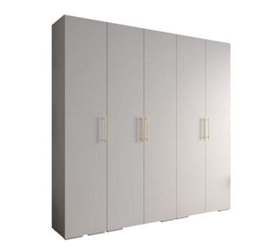 Elegant White Inova 3 Hinged Door Wardrobe W2500mm H2370mm D470mm - Versatile Storage with Gold Vertical Handles