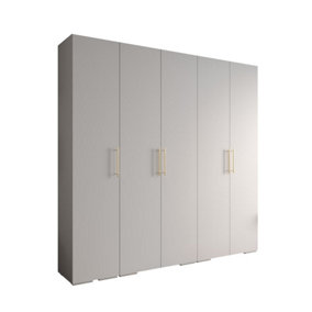 Elegant White Inova 3 Hinged Door Wardrobe W2500mm H2370mm D470mm - Versatile Storage with Gold Vertical Handles
