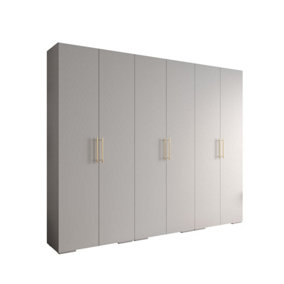 Elegant White Inova 3 Hinged Door Wardrobe W3000mm H2370mm D470mm - Ultimate Storage with Gold Vertical Handles