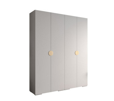 Elegant White Inova 4 Hinged Door Wardrobe W2000mm H2370mm D470mm - Customisable Storage with Gold Round Handles