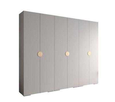 Elegant White Inova 4 Hinged Door Wardrobe W2500mm H2370mm D470mm - Ultimate Storage with Gold Round Handles