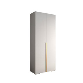 Elegant White Inova I Hinged Door Wardrobe W1000mm H2370mm D470mm - Versatile Storage with Vertical Gold Handles