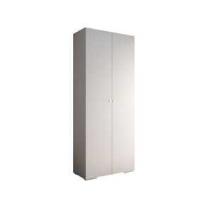 Elegant White Inova II Hinged Door Wardrobe W1000mm H2370mm D470mm - Versatile Storage with Round Gold Handles