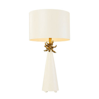 Elegant White LED Table Lamp with Cone Shaped Base and Cylinder Shade