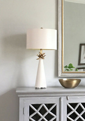 Elegant White LED Table Lamp with Cone Shaped Base and Cylinder Shade