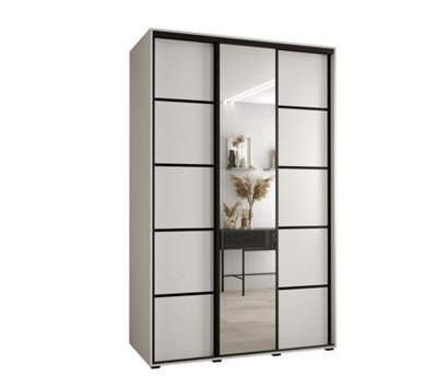 Elegant White Mirrored Cannes V Sliding Wardrobe H2050mm W1500mm D600mm with Custom Black Steel Handles