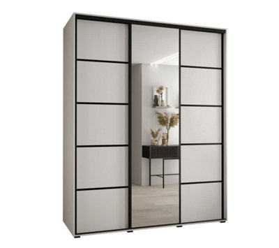 Elegant White Mirrored Cannes V Sliding Wardrobe H2050mm W1900mm D600mm with Custom Black Steel Handles