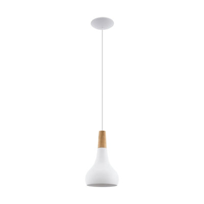Elegant White Pear Shape Pendant Ceiling Light with Brown Wooden Shade