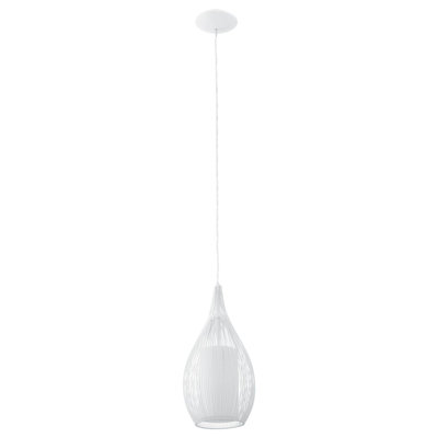 Elegant White Pendant Ceiling Light with Satin Glass Shade and E27 Bulb Socket