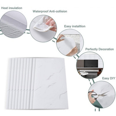 thumbnail image 2 of DriveMax 10-Pack Self-Adhesive Wall Tiles – 60x30cm Peel & Stick, Waterproof, Marble Effect, For Kitchen & Bathroom (1.8m²) 2 of 10
