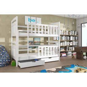 Elegant White Seb Wooden Bunk Bed for Kids with Bonnell Mattresses (H)1710mm (W)1980mm (D)980mm with Spacious Storage