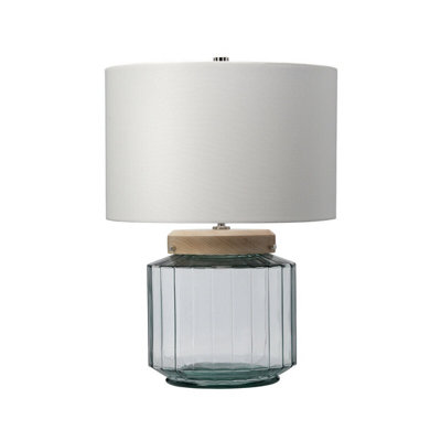 Elegant White Shade Table Lamp with Polished Nickel Finish and Clear Glass LED Bulb