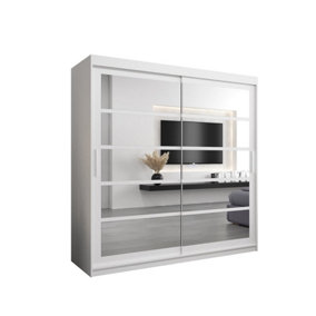 Elegant White Sliding Door Wardrobe H2000mm W2000mm D620mm with Mirrored Panels and Silver Handles