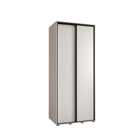 Elegant White Sliding Door Wardrobe H2050mm W1000mm D600mm with Black Steel Handles and Decorative Strips