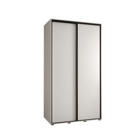 Elegant White Sliding Door Wardrobe H2050mm W1300mm D600mm with Black Steel Handles and Decorative Strips