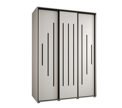 Elegant White Sliding Wardrobe H2050mm W1800mm D600mm with Customisable Black Steel Handles