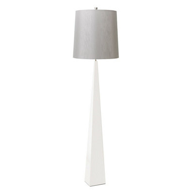 Elegant White Steel Floor Lamp with Grey Shade and LED Bulb