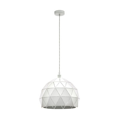 Elegant White Steel Pendant Ceiling Light with Round Faceted Shade and E27 Bulb