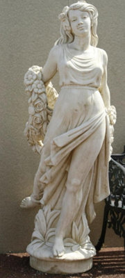 Elegant White Stone Cast Lady With A Rose Garland 1 m 76 Tall