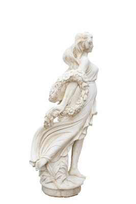 Elegant White Stone Cast Lady With A Rose Garland 1 m 76 Tall