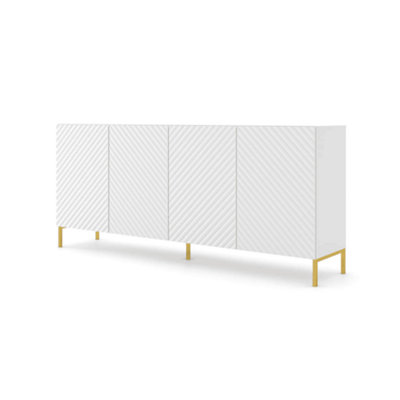 Elegant White Surf Sideboard Cabinet with Gold Legs (W)200cm (H)87cm (D)42cm - Modern & Spacious