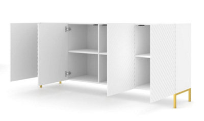 Elegant White Surf Sideboard Cabinet with Gold Legs (W)200cm (H)87cm (D)42cm - Modern & Spacious