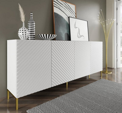 Elegant White Surf Sideboard Cabinet with Gold Legs W 200cm H 87cm D 42cm Modern