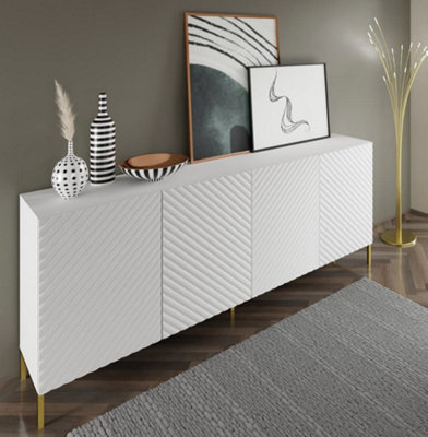 Elegant White Surf Sideboard Cabinet with Gold Legs (W)200cm (H)87cm (D)42cm - Modern & Spacious