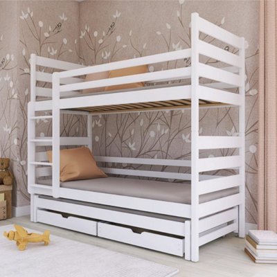 Elegant White Tomi Bunk Bed with Trundle and Storage for Kids (H)1610mm (W)1980mm (D)980mm, Space-Saver