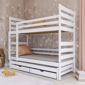 Elegant White Tomi Bunk Bed with Trundle, Foam Mattresses and Storage for Kids (H)1610mm (W)1980mm (D)980mm, Space-Saver