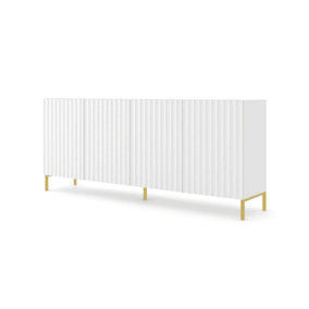 Elegant White Wave Sideboard Cabinet with Gold Legs (W)200cm (H)87cm (D)42cm - Spacious & Modern