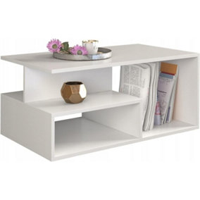 Elegant White Wooden Coffee Table With Storage, Minimalist Design, and Multi-Tiered Modern Features Coffee Tables For Living Room