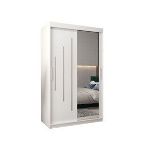 Elegant White York II Sliding Door Wardrobe W1200mm H2000mm D620mm - Mirrored Storage with Silver Handles
