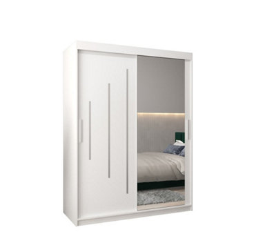 Elegant White York II Sliding Door Wardrobe W1500mm H2000mm D620mm - Mirrored Storage with Silver Handles