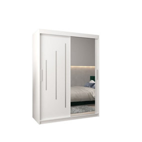 Elegant White York II Sliding Door Wardrobe W1500mm H2000mm D620mm - Mirrored Storage with Silver Handles