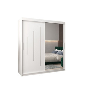 Elegant White York II Sliding Door Wardrobe W1800mm H2000mm D620mm - Mirrored Storage with Silver Handles