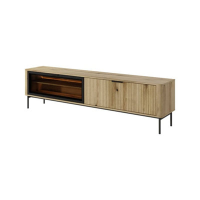 Elegant Wilson TV Cabinet H530mm W2000mm D380mm in Oak Evoke & Black - Expansive Entertainment Centre