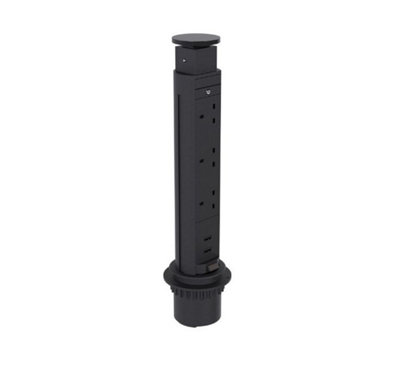 Elektrima Tubus Pop up Socket, Vertical, Lead Pull up Socket worktop, deskop with USB - black