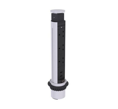Elektrima Tubus Pop up Socket, Vertical, Lead Pull up Socket worktop, deskop with USB  - silver
