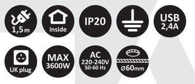 Elektrima Tubus Pop up Socket, Vertical, Lead Pull up Socket worktop, deskop with USB  - silver