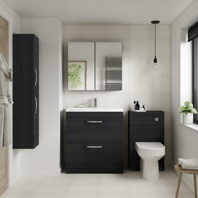 Element Fitted Wall Hung 2 Door Mirror Unit 800mm Charcoal Black