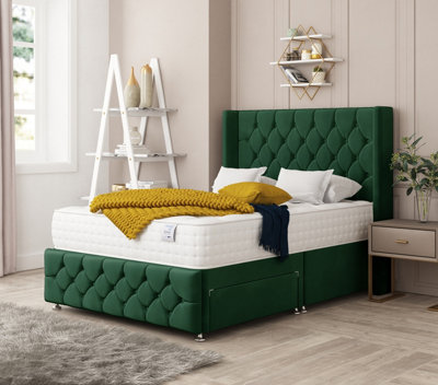 Elena Plush Velvet Divan Bed with Mattress, Headboard & 2 Storage ...