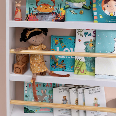 Elene Display Wide & Large Shelf Bookcase Wall Mounted & 4 Coat Hooks