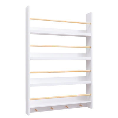 Elene Display Wide & Large Shelf Bookcase Wall Mounted & 4 Coat Hooks