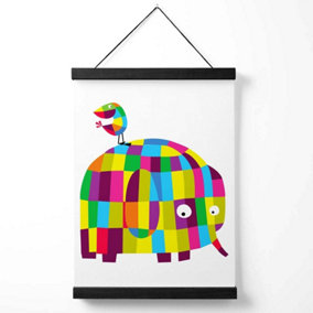 Elephant Bright Geometric Animal Medium Poster with Black Hanger
